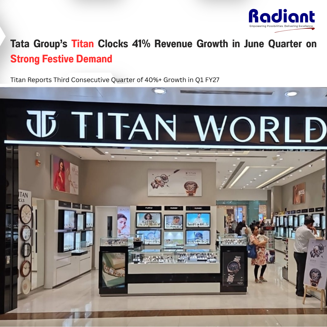 Titan Company Ltd reports a massive 41% revenue growth in Q1 FY27, driven by strong sales during Akshaya Tritiya across its jewellery, watches, and eyewear segments.